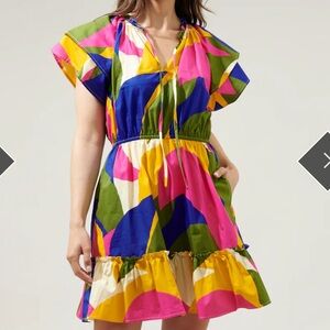 Rio Abstract Riley Poplin Short Sleeve Mini Dress  sugarlips